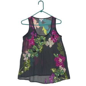 Candie's‎ Women Sheer Tank Floral Sequins Y2K Floral Indie Sleaze 2000s Sparkle